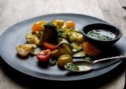 ribbonned summer squash and tomatoes